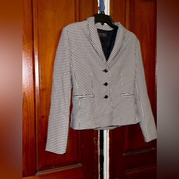 Blacker Petite by Stanley Blacker Womens Black & White Checkered Blazer. Size 6P - Picture 2 of 6